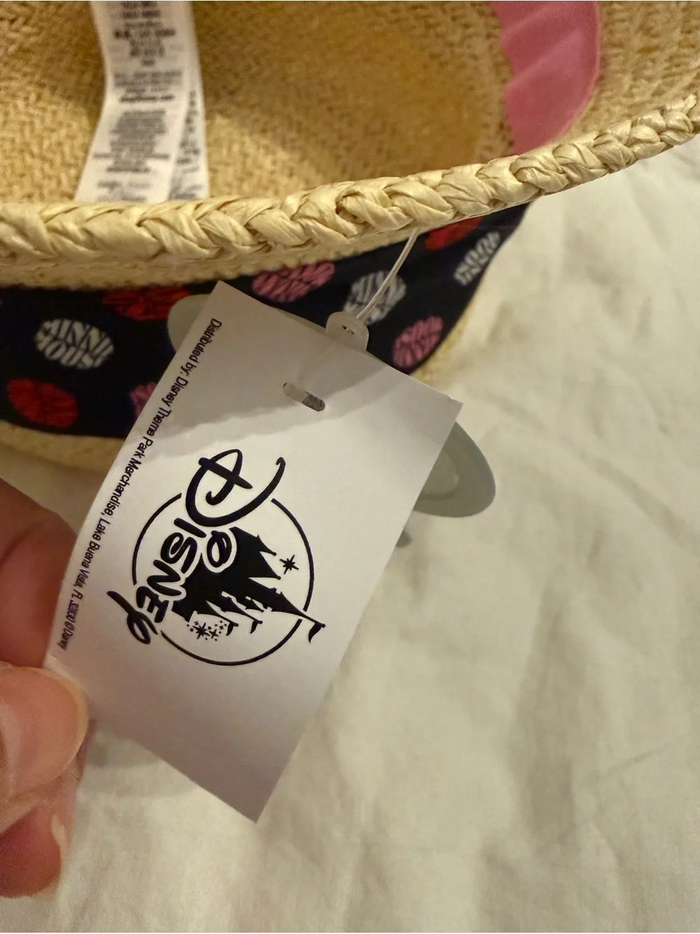 Disney Straw Bucket Hat with Black Polka Dot Bow (Red, Pink, White)